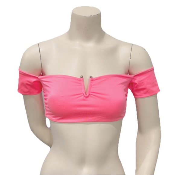 VYB Swim Other - VYB Swim Cold Shoulder Crop Bikini Top Women’s M Coral/Pink Handcrafted NWT